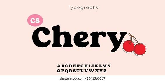 Chery Typography font. Birthday invitations, playful .Joyful groovy lowercase and uppercase typeset. Vector type set