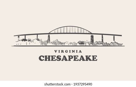 Chesapeake skyline, virginia drawn sketch