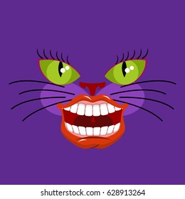 Cheshire cat is an animal from Alice in Wonderland. Broad smile. Teeth and Mouth