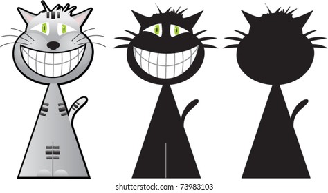 Cheshire cat illustration in cartoon style in three options svg