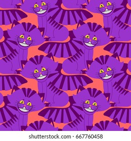 Cheshire cat smile pattern. texture Fantastic pet alice in wonderland. Magic animal background

