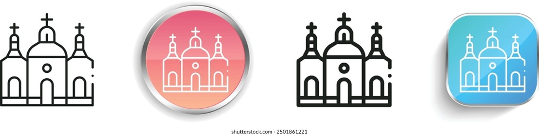 Icono de la iglesia Chesme. Diseño de estilo lineal delgado, regular y de Botón aislado sobre fondo blanco