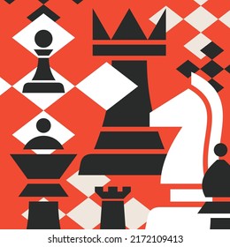 Chess abstract artistic illustration. Chess pieces, design for event, tournament.