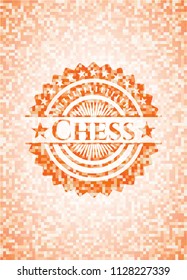 Chess abstract emblem, orange mosaic background