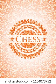 Chess abstract emblem, orange mosaic background