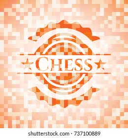Chess abstract emblem, orange mosaic background