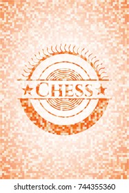 Chess abstract emblem, orange mosaic background