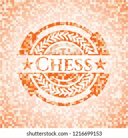 Chess abstract orange mosaic emblem with background