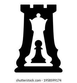 Chess abstract vector illustration. Chess pieces inside each other, rook, queen and pawn.