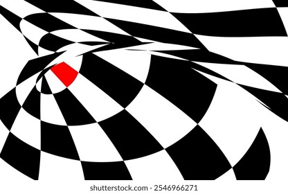 Abstração de xadrez com elemento vermelho. Design de xadrez, design de tampa