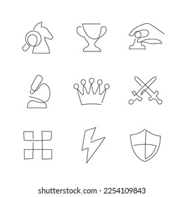 Chess application user interface artistic style continuous line icons. Editable stroke.