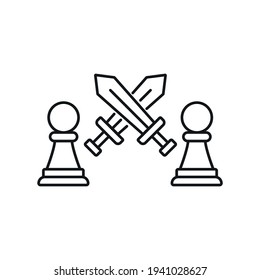 Chess attack linear icon. Traditional intellectual board game thin line customizable illustration. Contour symbol. Two pawn figures vector isolated outline drawing. Editable stroke