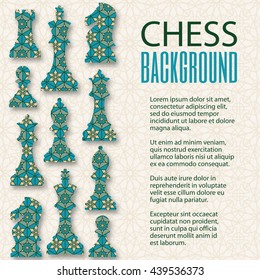Chess background with Arabic ornaments. Vector illustration.