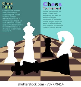 Chess background with chessboard, figures in the game. Vector illustration with a place for your text.