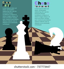 Chess background with chessboard, figures in the game. Vector illustration with a place for your text.