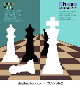 Chess background with chessboard, figures in the game. Vector illustration with a place for your text.