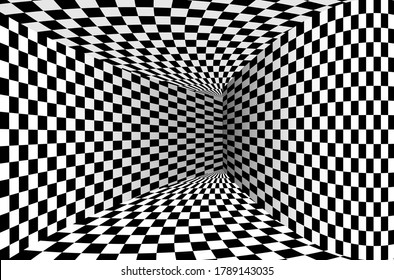 Chess background tunnel. 3D perspective. Background abstract vector image