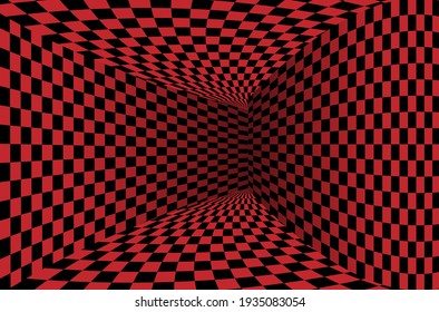 Túnel de fondo del ajedrez. Perspectiva 3D. Imagen vectorial abstracta de fondo