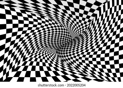 Chess background tunnel. 3D perspective. Background abstract vector image