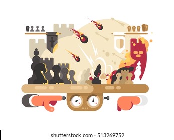Chess battle on playing board
