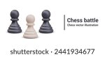 Chess battle. White and black pawns. Set of smallest figures on white background