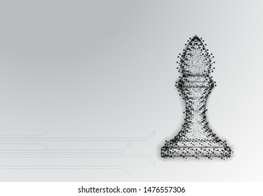 Chess Bishop. Abstract Low Poly Design. Strategy Concept. From Dot And Line, Vector Illustration