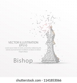 Chess bishop abstract mesh line and composition digitally drawn starry sky or space in the form of broken a part triangle shape and scattered dots low poly wire frame.