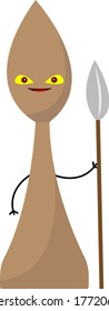chess bishop cartoon character warrior with bright eyes holds in his hand a spear. Concept of a popular board game.  Object on a white background