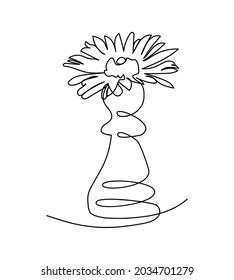 Chess bishop with chamomile one line art. Continuous line drawing of Chess Pieces with flowers.