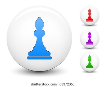 Chess Bishop Icon on Round White Button Collection Original Illustration