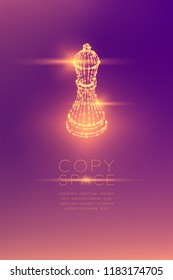 Chess Bishop isometric wireframe polygon futuristic bokeh light frame structure and lens flare, Business strategy concept design illustration isolated on purple gradient background with copy space