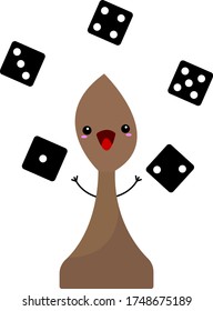 chess bishop juggles black dice and laughs on white background concept of board games and hobbies
