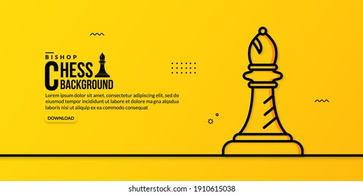 Chess bishop linear illustration on yellow background, concept of business strategy and management