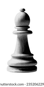 chess bishop piece isolated on white background retro black white halftone texture cut-out collage element vintage magazine style trendy design