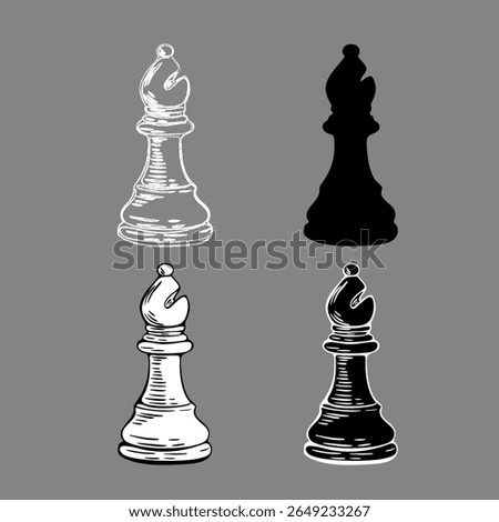 Chess bishop sketch styles including fill and outline