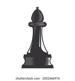 Chess Bishop vector line art illustration.