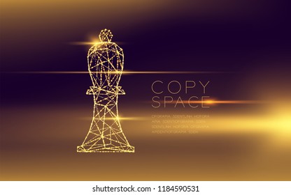 Chess Bishop wireframe polygon futuristic bokeh light frame structure and lens flare, Business strategy concept design illustration isolated on dark gradient background with copy space