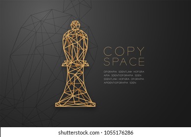 Chess Bishop wireframe Polygon golden frame structure, Business strategy concept design illustration isolated on black gradient background with copy space, vector eps 10