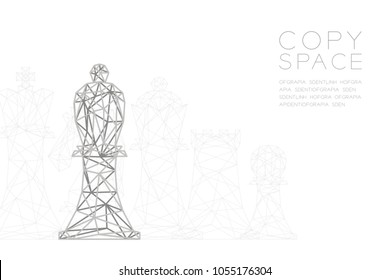 Chess Bishop wireframe Polygon silver frame structure, Business strategy concept design illustration isolated on black gradient background with copy space, vector eps 10