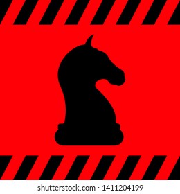 Chess black horse on red background, vector illustration for design.