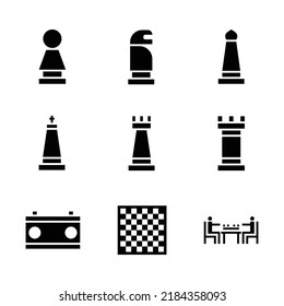 Chess black icon set. Pawn, king, knight, bishop, rook vector illustration