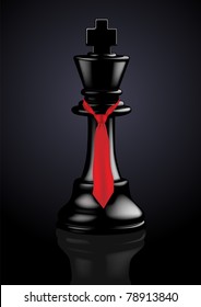 Chess Black King With A Tie - Vector Illustration