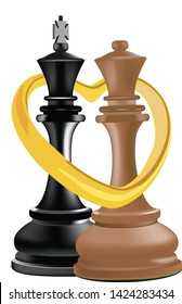 chess black king and white queen with heart ring