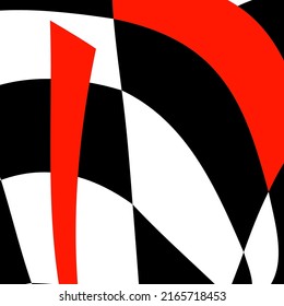 Chess black and white background with red elements and distortion. Abstract unusual creative background. Chess board.