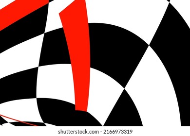 Fondo negro y blanco de ajedrez con elementos rojos y distorsión. Resumen del inusual trasfondo creativo. Cartel de ajedrez.