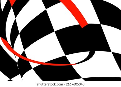 Chess black and white background with red elements and distortion. Abstract unusual creative background. Chess board.