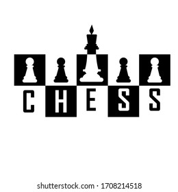 Chess. Black and white logo of the chess club. Vector flat illustration