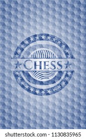 Chess blue emblem or badge with geometric pattern background.