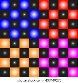 Chess board. Abstract colorful squares and balls.