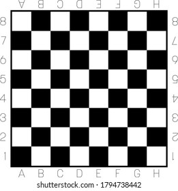 Chess Board In Black And White. Gameboard For Leisure Or Sport Game Of Chess. Vector Illustration.